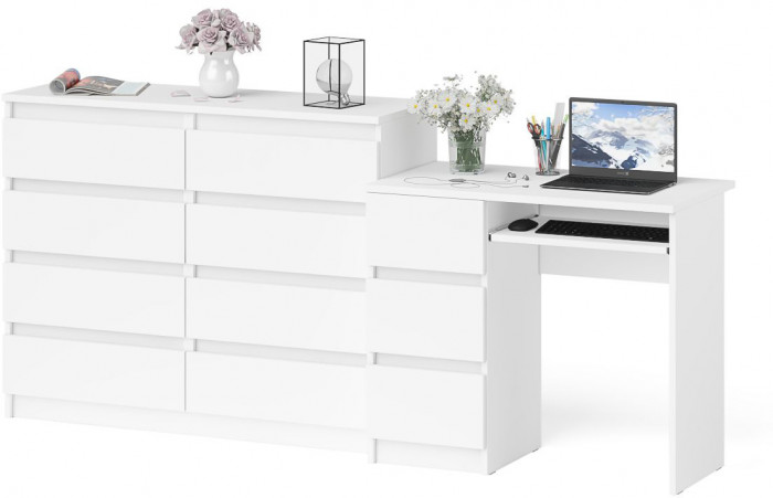 Мори компьютерный стол МС-6 левый + Комод МК1200.8, белый