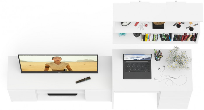 Мори компьютерный стол МС-6 правый + Тумба МТВ1200.1 + Полка 900, белый