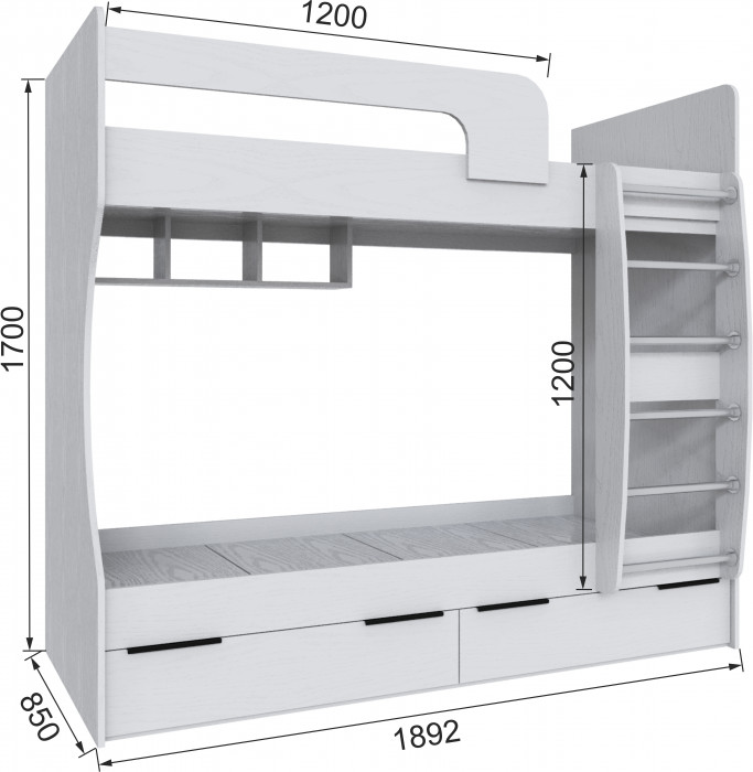 Кровать Мадрид (0,8) двухярусная, Белый