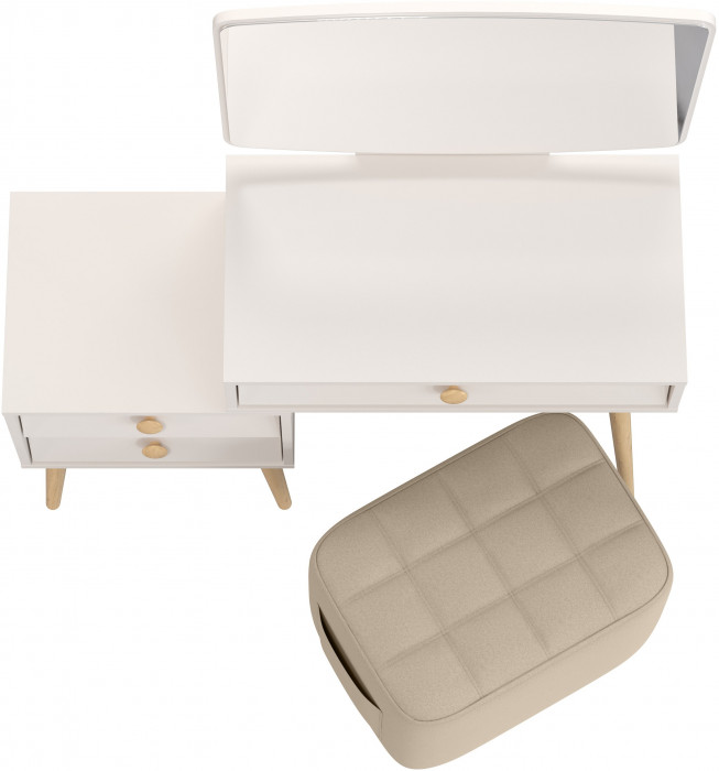 Афина Спальня 4-25901М1к.с. Трюмо + Банкетка 6-5127ТКВбеж Вики, цвет кашемир серый/ткань бежевая, ШхГхВ 105х38,6х129 + 53х40х46 см., универс. сб.