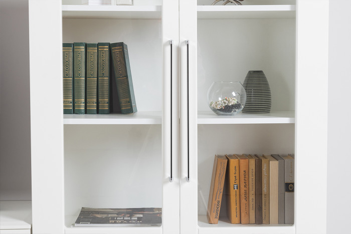 Валенсия Гостиная № 082, цвет ЛДСП белый шагрень/МДФ белый шагрень, ШхГхВ 350,3х38,3х225,2 см., универсальная сборка