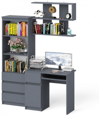 Мори компьютерный стол МС-1 левый + Стеллаж МСТ600.3 + Полка 900, графит