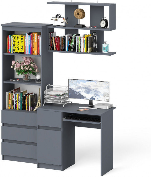 Мори компьютерный стол МС-1 левый + Стеллаж МСТ600.3 + Полка 900, графит