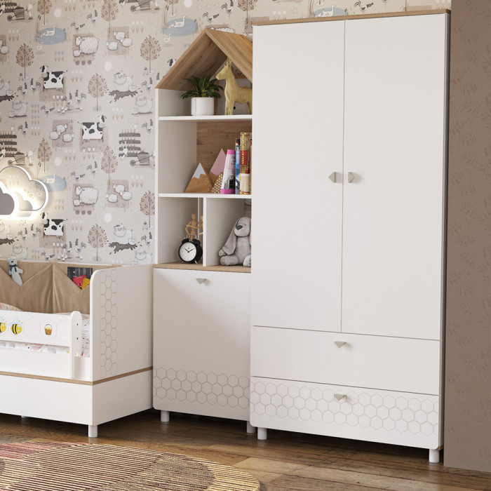 Эйп 13.334 Шкаф для одежды, цвет белый/дуб белый, ШхГхВ 85х51,1х183,8 см., универсальная сборка