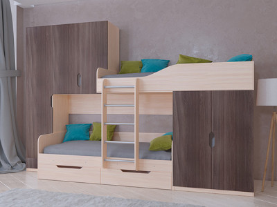 Кровать двухъярусная Лео Дуб молочный/Дуб шамони