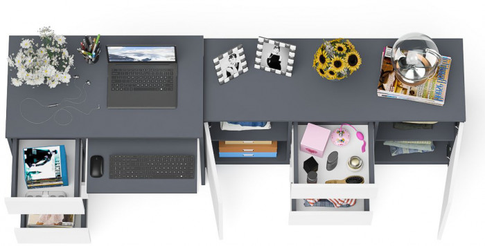 Мори Стол компьютерный МС-6 левый + Комод МК1200.3, цвет графит/белый, ШхГхВ 210,4х50х76,6 см., выдвижные ящики слева, НЕ универсальная сборка