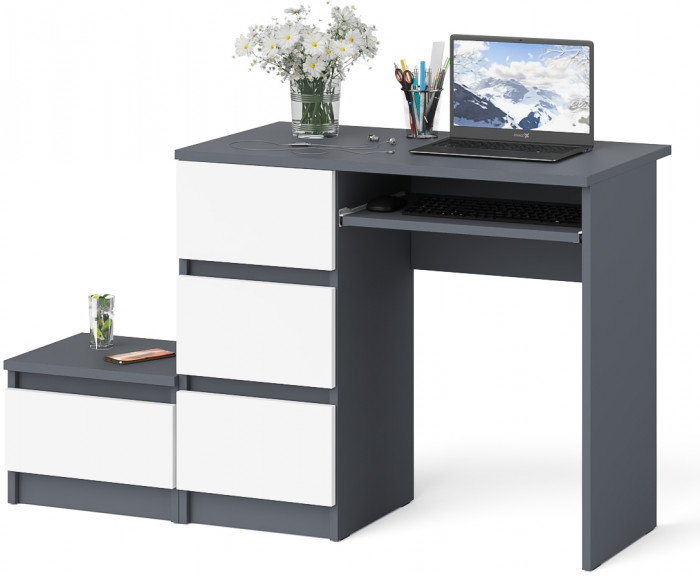 Мори Стол компьютерный МС-6 левый + Тумба ТМП400.1, цвет графит/белый, ШхГхВ 130,4х50х76,6 см., выдвижные ящики слева, НЕ универсальная сборка