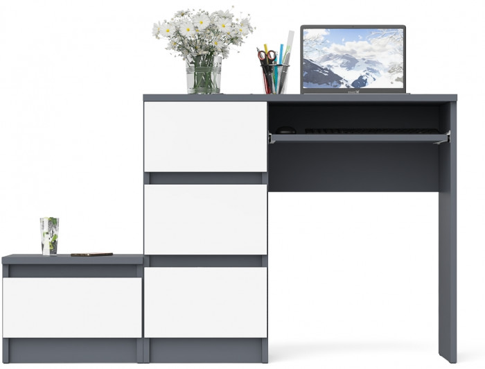 Мори Стол компьютерный МС-6 левый + Тумба ТМП400.1, цвет графит/белый, ШхГхВ 130,4х50х76,6 см., выдвижные ящики слева, НЕ универсальная сборка