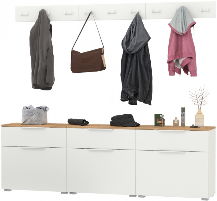 Октава Прихожая 06, цвет белый шагрень/дуб крафт золотой/фасады МДФ белый шагрень, ШхГхВ 194,7х35,4х180 см.