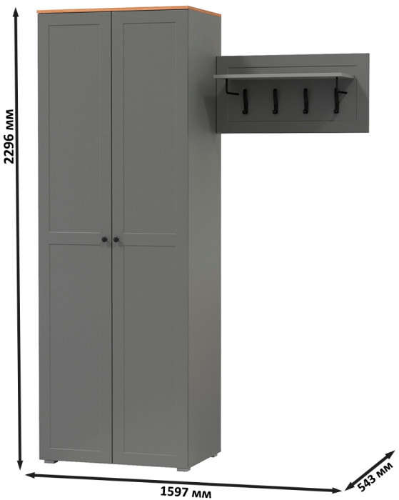 Остин Прихожая 08, цвет серый графит/дуб крафт золотой, ШхГхВ 159,7х54,3х229,6 см., универсальная сборка