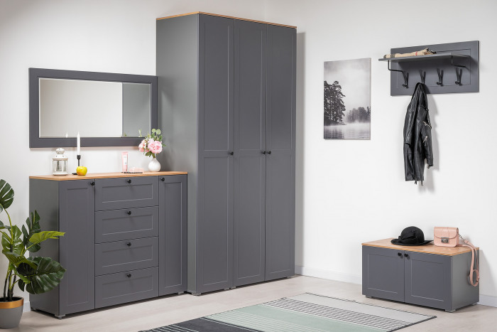 Остин Прихожая 08, цвет серый графит/дуб крафт золотой, ШхГхВ 159,7х54,3х229,6 см., универсальная сборка