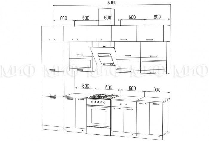 Кухня МДФ Техно 3,0 Компоновка №2 (Мрамор белый / Бетон графит, Белый)
