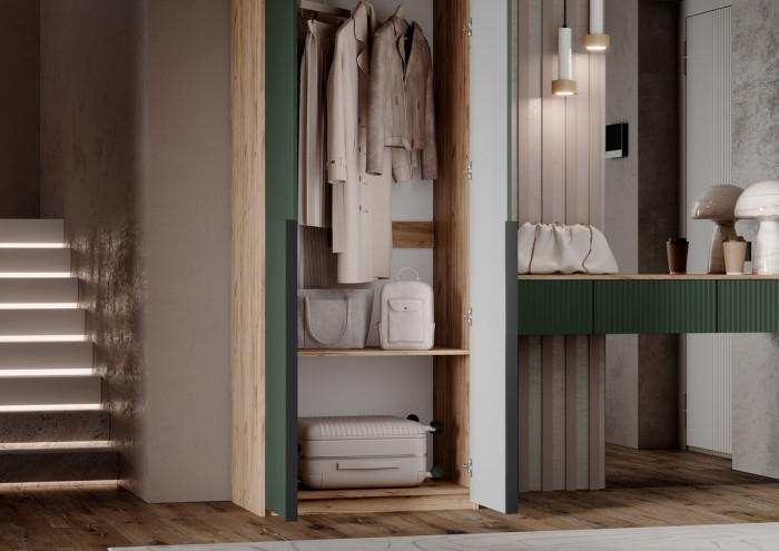 Полка косметическая со шкафом 2х-ств Марвэл, Крафт золотой/Браш мени грин