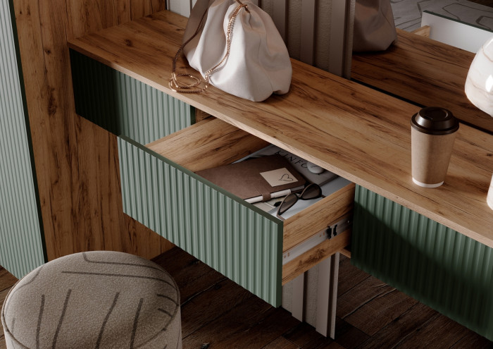 Полка косметическая со шкафом 2х-ств Марвэл, Крафт золотой/Браш мени грин