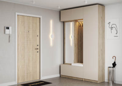 Модульная прихожая Бостон ЛДСП композиция 2, крафт серый/кашемир